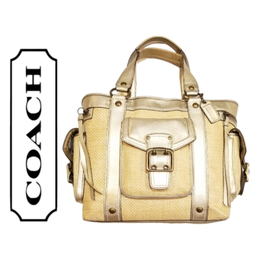 Coach MO5K-114 LEGACY GOLD LEATHER & NATURAL STRAW LARGE SATCHEL TOTE